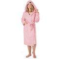 PAVILIA Pink Women Robe with Hood Fleece Lightweight Soft Long Hooded Robe for Women Plush Fuzzy Cozy Warm Bathrobe Shower Spa House L/XL