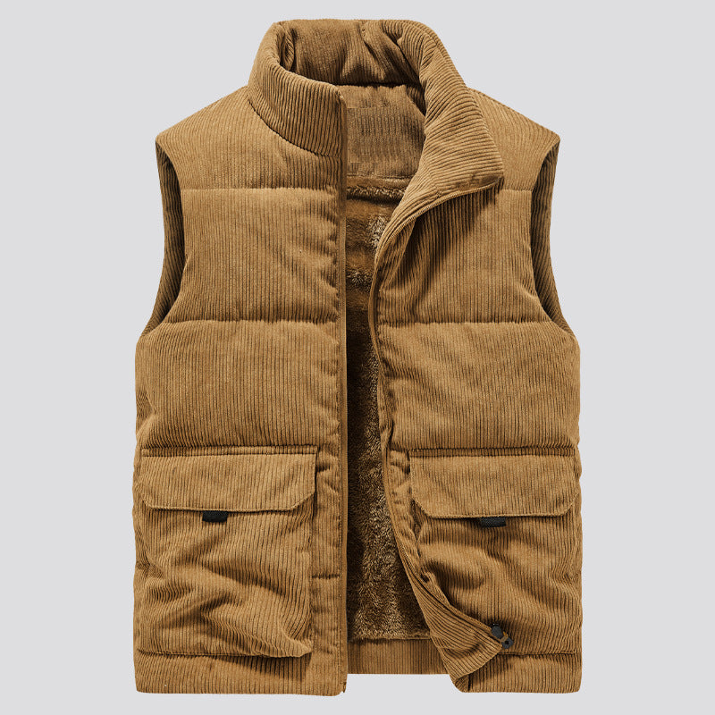 Men's Corduroy Vest with Pockets and Thick Lining