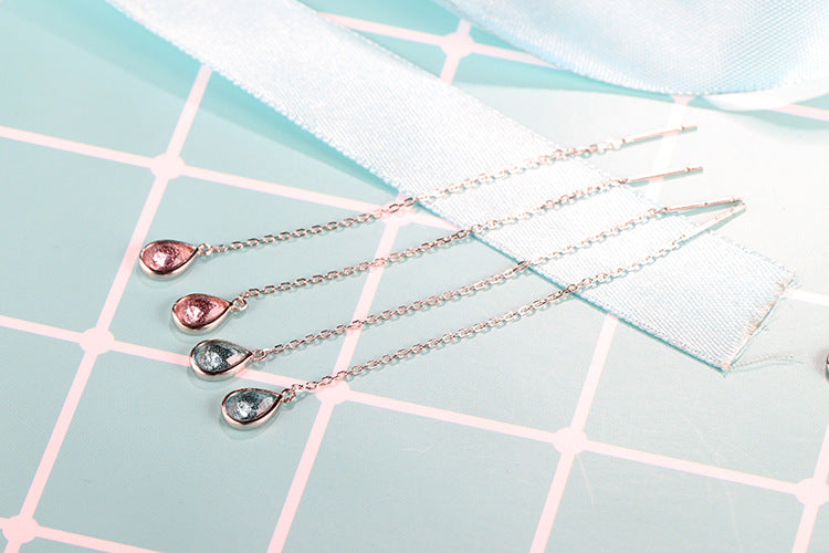 Korean S925 Silver Water Drop Earrings with Tassels