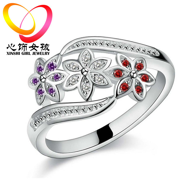 Fashionable Women's Colorful Gemstone Ring with Diamonds