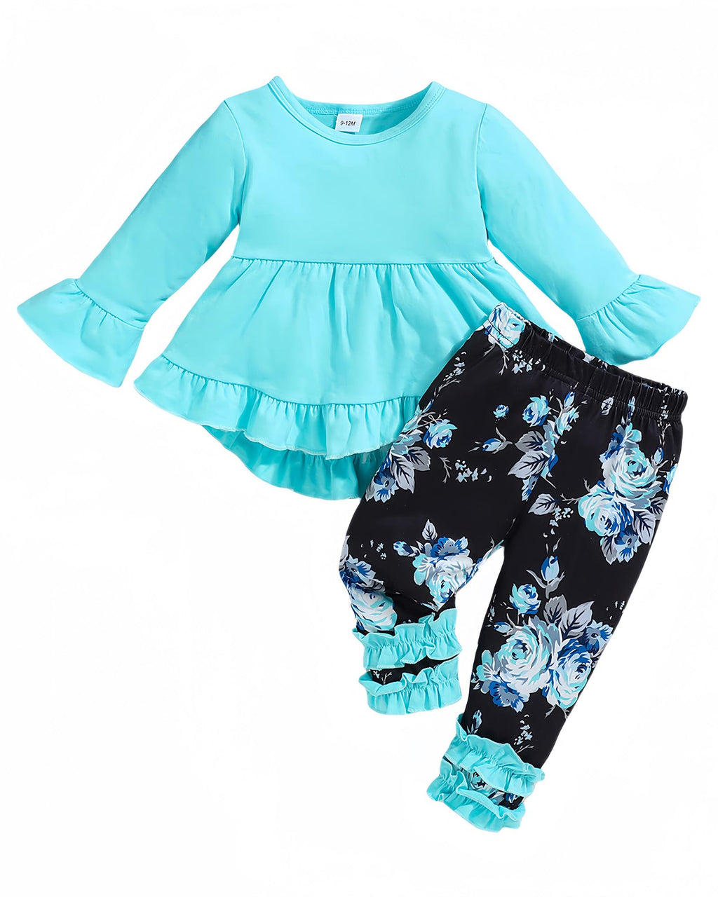 Ichigobaby 12-18 Mois Vêtements Fille Ensemble Bébé Fille Haut Manches Longues Bleu T-Shirt Volants Pantalon Ensemble Vêtements Automne Hiver Vêtements Bébé Fille