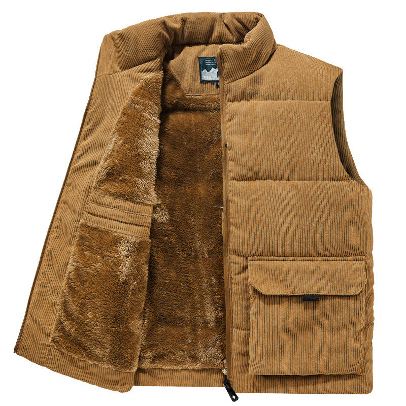 Men's Corduroy Vest with Pockets and Thick Lining