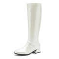 GOGO Boots for Women Knee High Boots Low Block Heel Zipper Boots Ladies Party Dance Shoes Pearl White 44 - US 11
