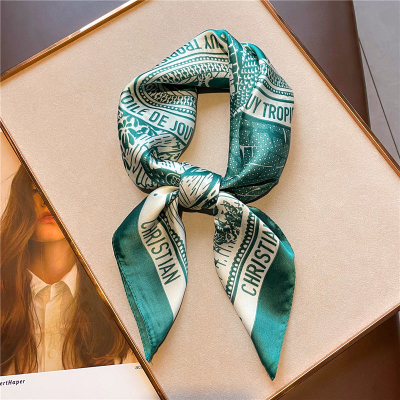 Korean Style 70cm Square Silk Scarf with Letter Print