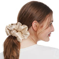LILYSILK Large Silk Scrunchies for Hair Sleeping Big Silk Hair Ties Womens 100% Silk Ponytail Holders Oversized Mulberry Silk Scrunchies Jumbo Giant Silk Filled Scrunchies Gravel Gold