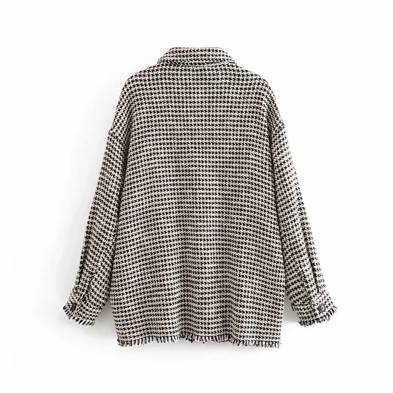 Loose Houndstooth Wool Blend Coat for Women