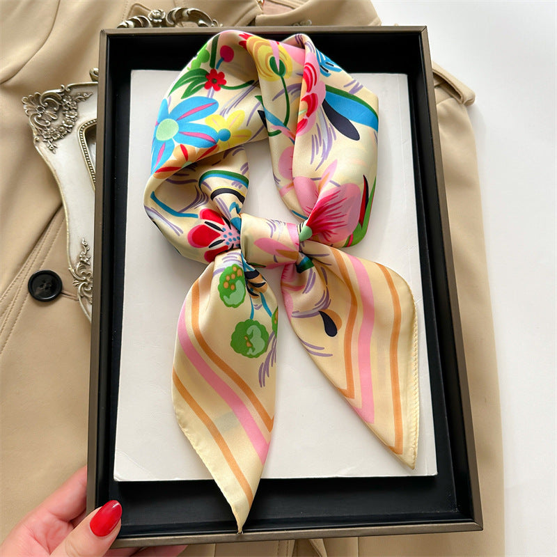 Korean Style 70cm Square Silk Scarf with Letter Print