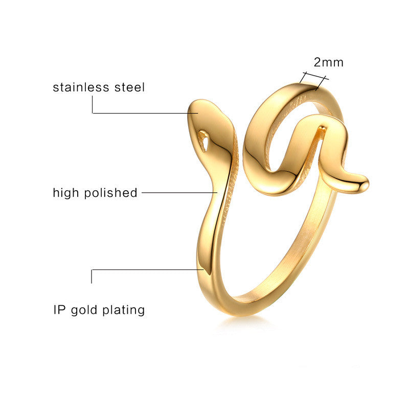 Fashionable Women's Stainless Steel Snake Open Ring