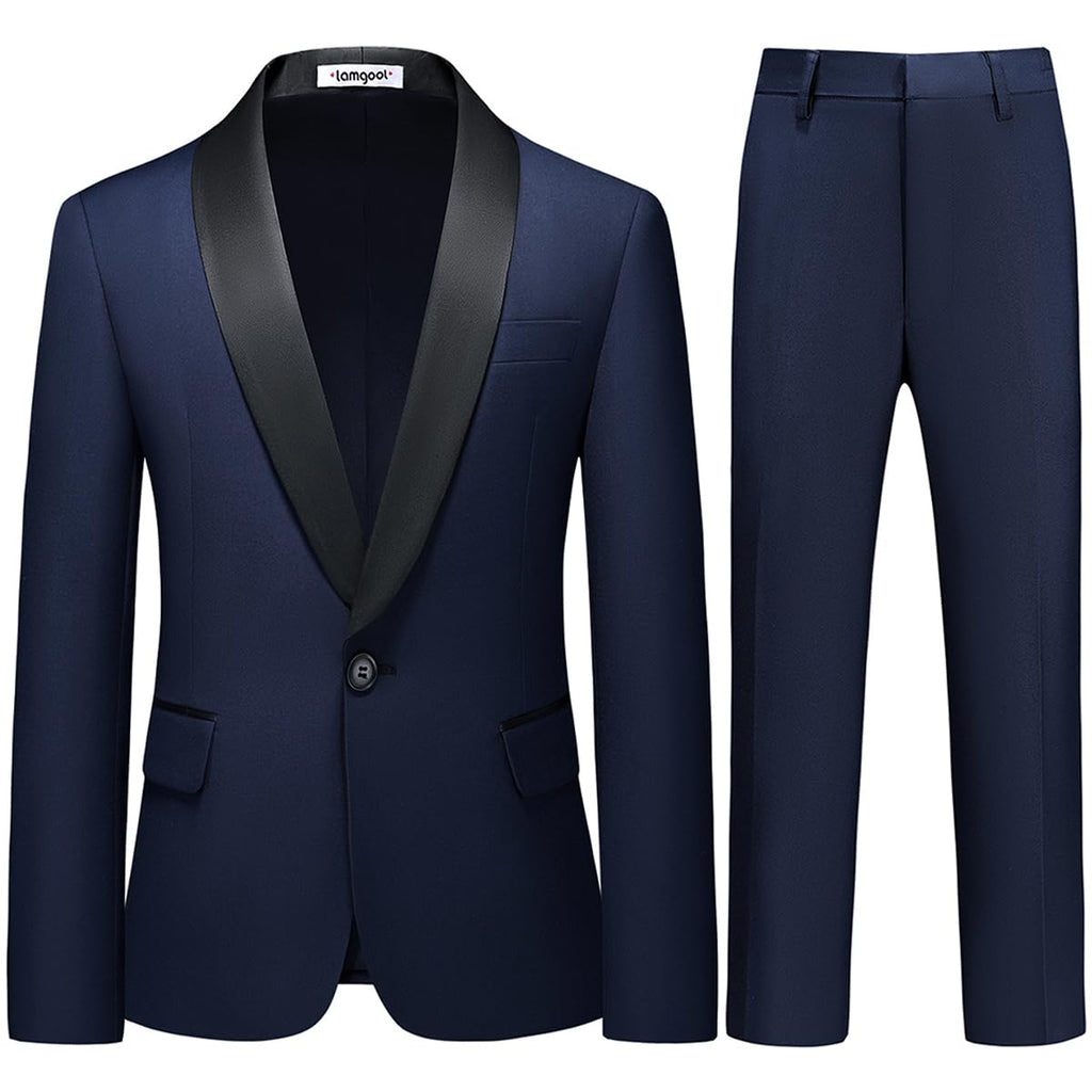 Lamgool Boys Suit Slim Fit 2-Piece Formal Set Navy Blue Tuxedo Blazer Jacket and Pants for Youth Kids Prom Wedding Size 16Y