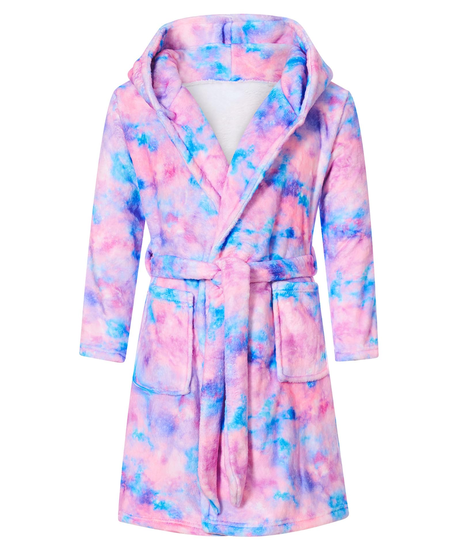AIDEAONE Teens Girls Robes Purple Hooded Bathrobe Soft Flannel Sleepwear Casual Robes Size 13 14