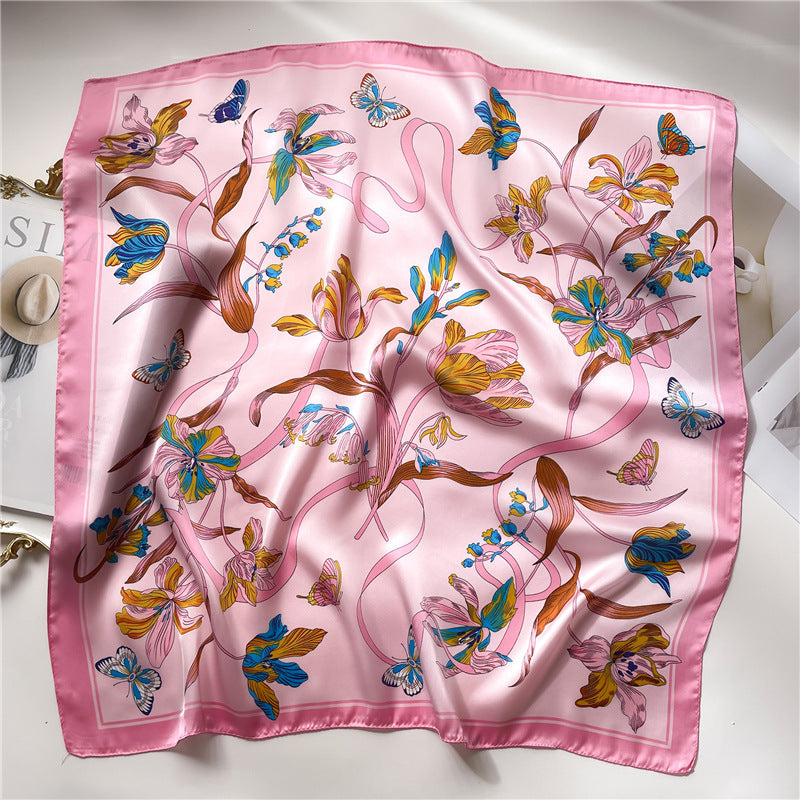 Korean Style 70cm Square Silk Scarf with Letter Print