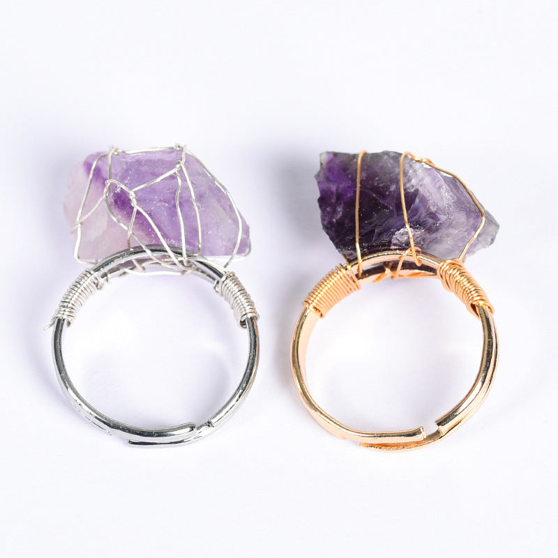 Adjustable Natural Amethyst Fashion Ring
