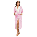 RONGTAI Womens Fleece Shawl Collar Bathrobe Plush Soft Long Spa Robe Lightweight Fluffy Cozy Shower Bathrobe (L Pink)