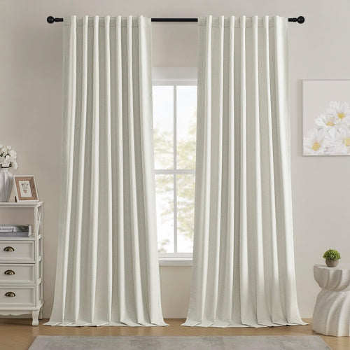 BSfullts Rideaux en lin occultants 100 % opaques de 274 cm de long, plissés à la française, à patte à l'arrière, crème, obscurcissants, réducteurs de bruit, pour chambre à coucher, salon, 2 panneaux de 132 cm de large