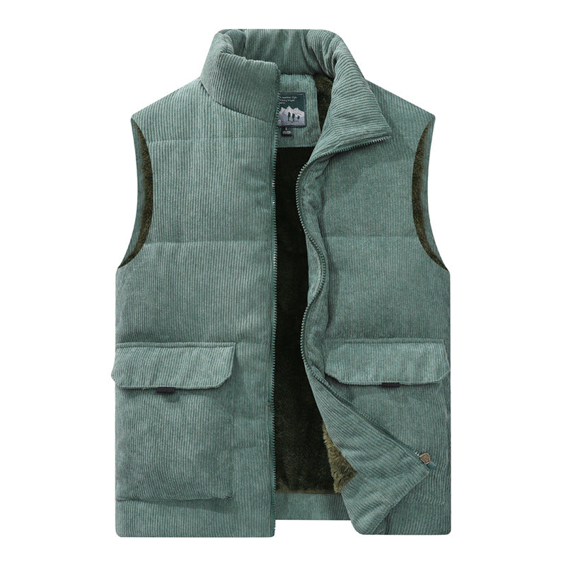 Men's Corduroy Vest with Pockets and Thick Lining