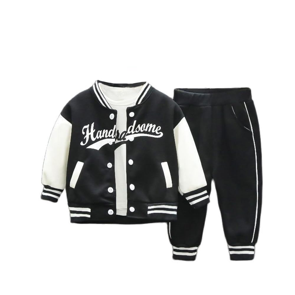 YIKIURL Tenue de sport bébé pour garçons et filles Veste de baseball + T-shirt + pantalon 3 pièces vêtements d'école pour enfants (as1 ans 4_ans 5_ans Noir)