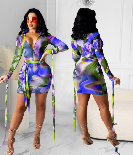 Women's Printed Mesh See-Through Dress