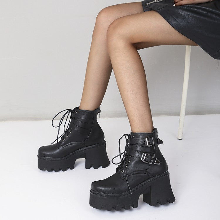 PU Front Lace-Up Chunky Heel Ladies' Shoes