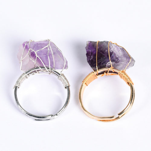 Adjustable Natural Amethyst Fashion Ring