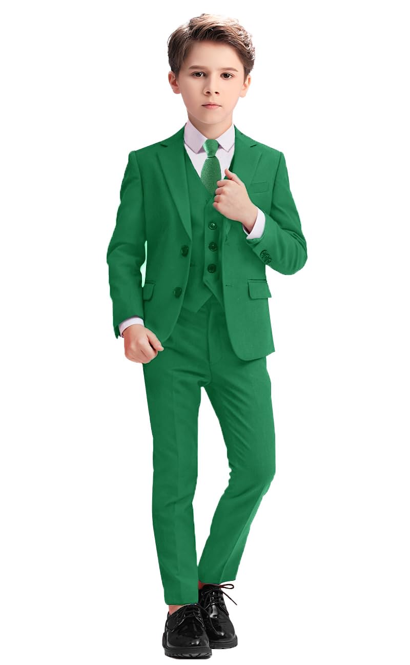 Yavakoor Green Suits for Boys Slim Fit 5 Pieces Boys Suit for Formal Wedding Outfit Kids Tuxedo Dress Clothes Toddler Teen Green Size 8