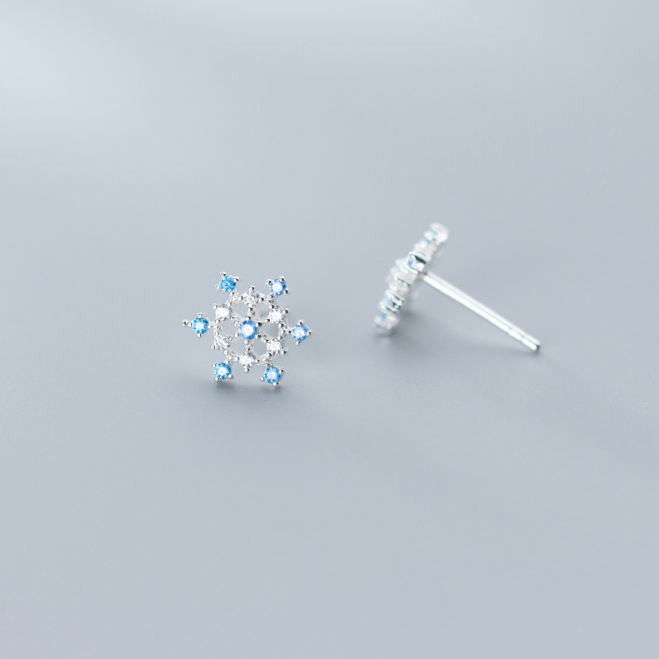 S925 Silver Snowflake Earrings with Diamonds