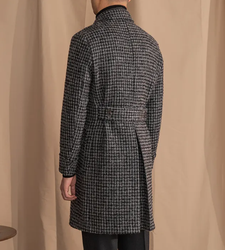 Manteau croisé en laine à carreaux prince-de-Galles
