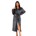 EK4YDNDS Womens Long Hooded Fleece Robe Soft Warm Spa Bathrobe for Cozy Lightweight Loungewear(Dark Grey L/XL)