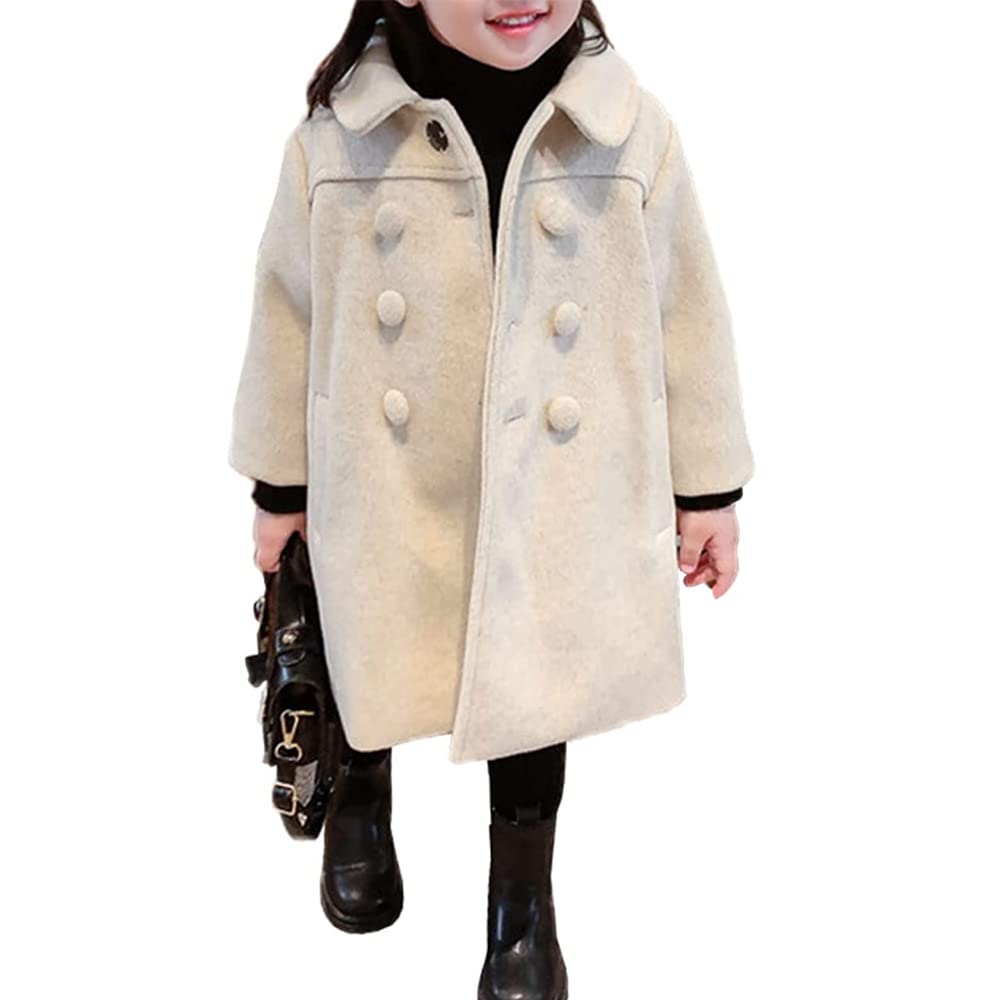 GLIGLITTR Toddler Baby Girl Winter Coat Dress Coat Warm Jacket Long Sleeve Button Trench Coat Kids Peacoat Outwear Clothes(3-4T Beige)