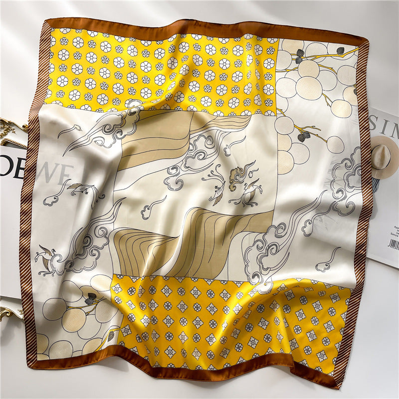 Korean Style 70cm Square Silk Scarf with Letter Print