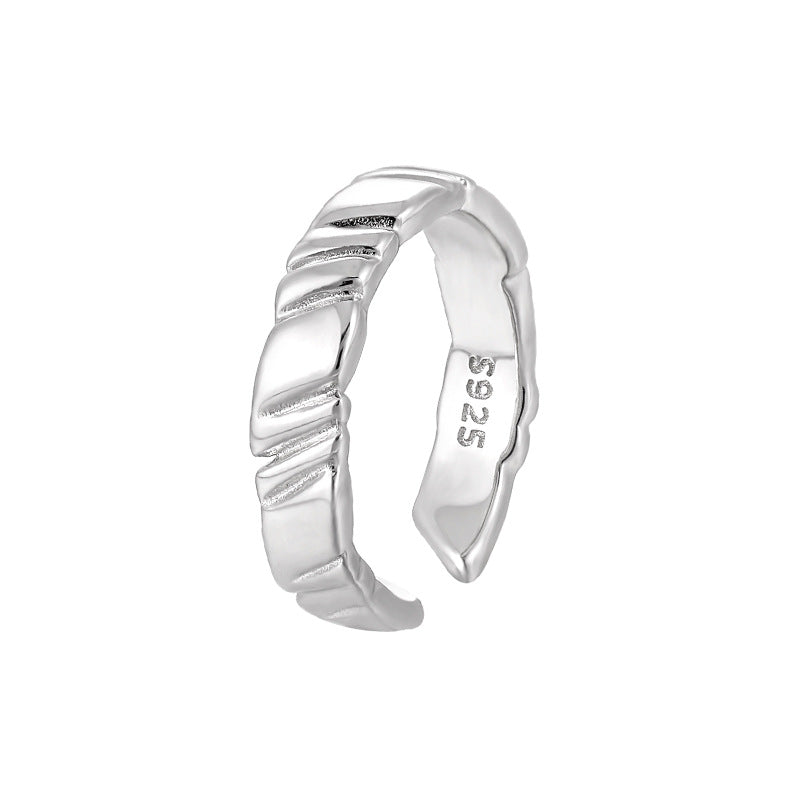 Bague en argent sterling S925 avec texture géométrique simple