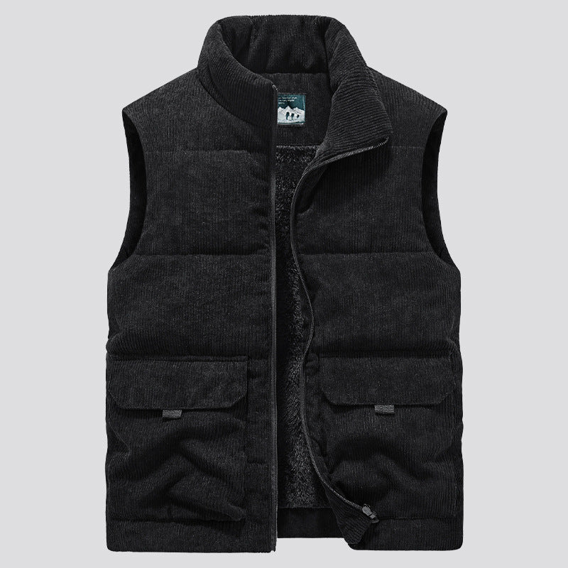 Men's Corduroy Vest with Pockets and Thick Lining