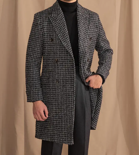 Manteau croisé en laine à carreaux prince-de-Galles