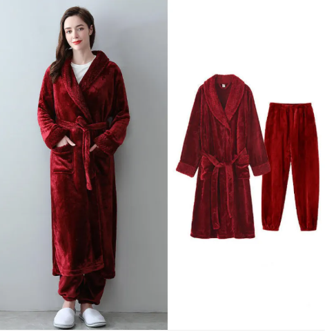 Thick Warm Flannel Bathrobe Home Service