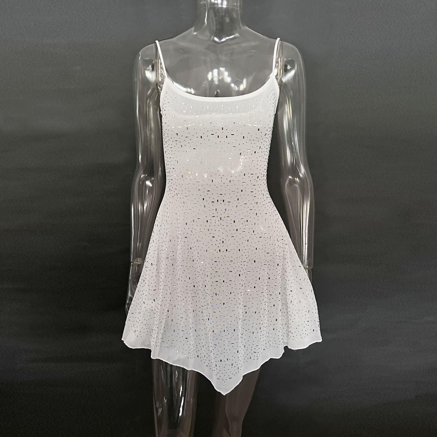 Semi-See-Through Sling Dress with Hot Drilling Detail