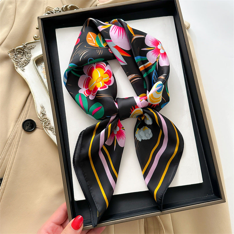Korean Style 70cm Square Silk Scarf with Letter Print