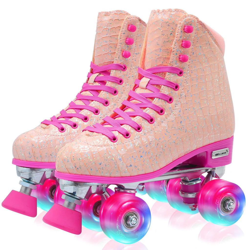 WELLWON Roller Skate for Women and Girls High-top Double Row-Classic Rollerskates Size 8 Indoor Outdoor Roller Skate Shoes for Beginner Ladies