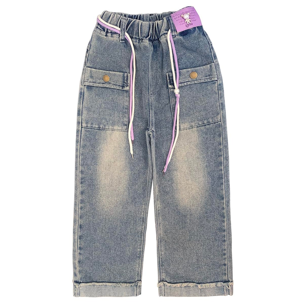 Peacolate 5-12Years Little Girls Straight Jeans Pants for Big Girls(Purple Rope10-12Y)