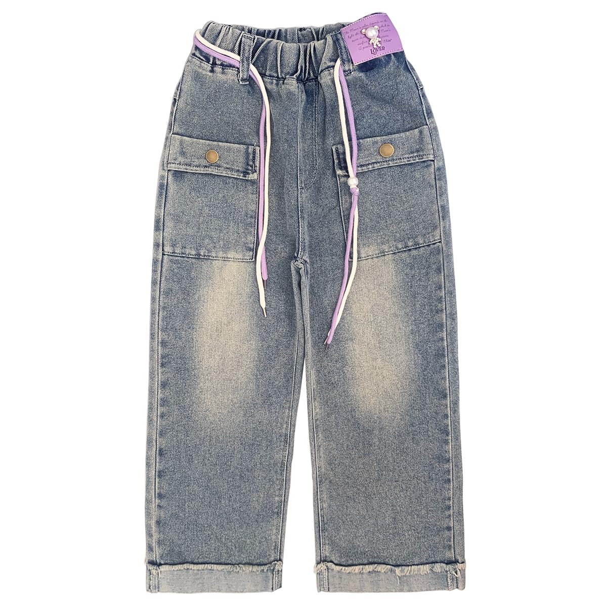 Peacolate 5-12Years Little Girls Straight Jeans Pants for Big Girls(Purple Rope10-12Y)