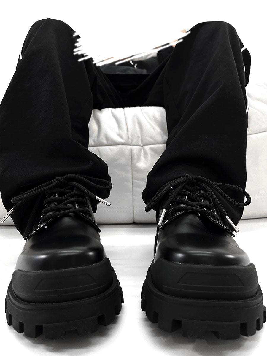 Men's Thick Sole Black Elevated Leather Formal Shoes