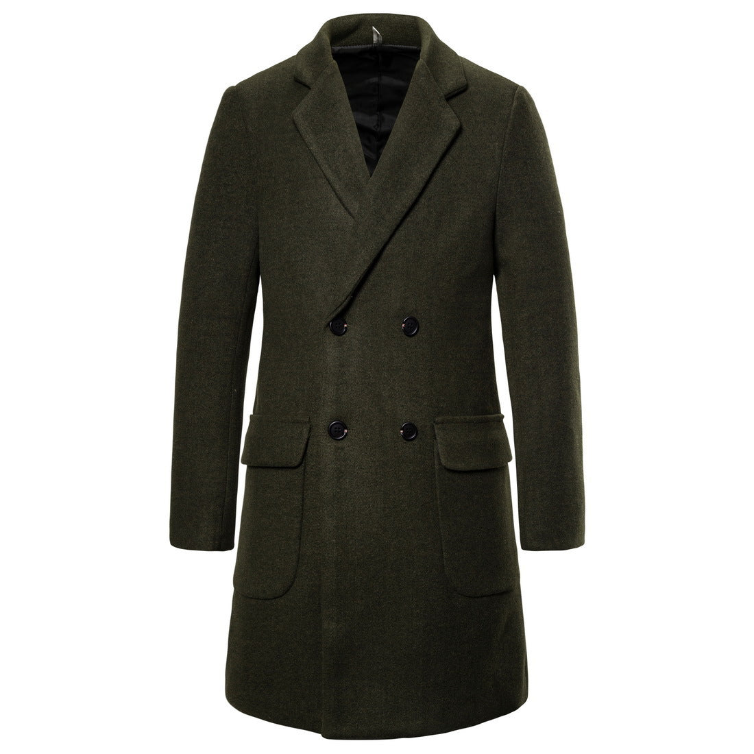 Men's Double-Breasted Casual Woolen Trench Coat