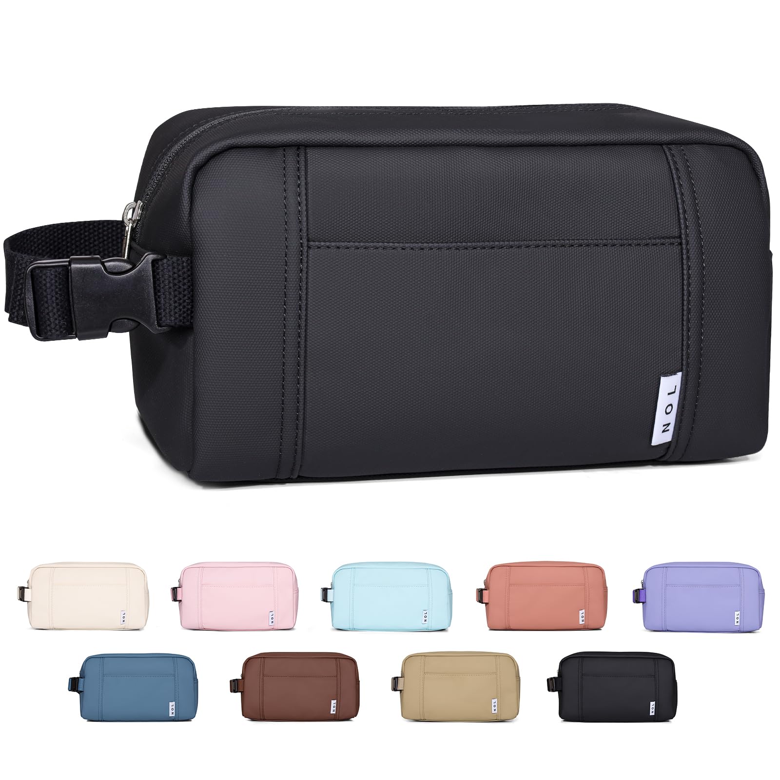 NOL Natural Organic Lifestyle Nylon Makeup Bag Lightweight Travel Toiletry Bag for Adults Reusable Zip Closure with Buckle Handle Snack Bag Travel Cosmetic Bag Black