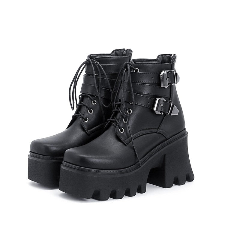 PU Front Lace-Up Chunky Heel Ladies' Shoes