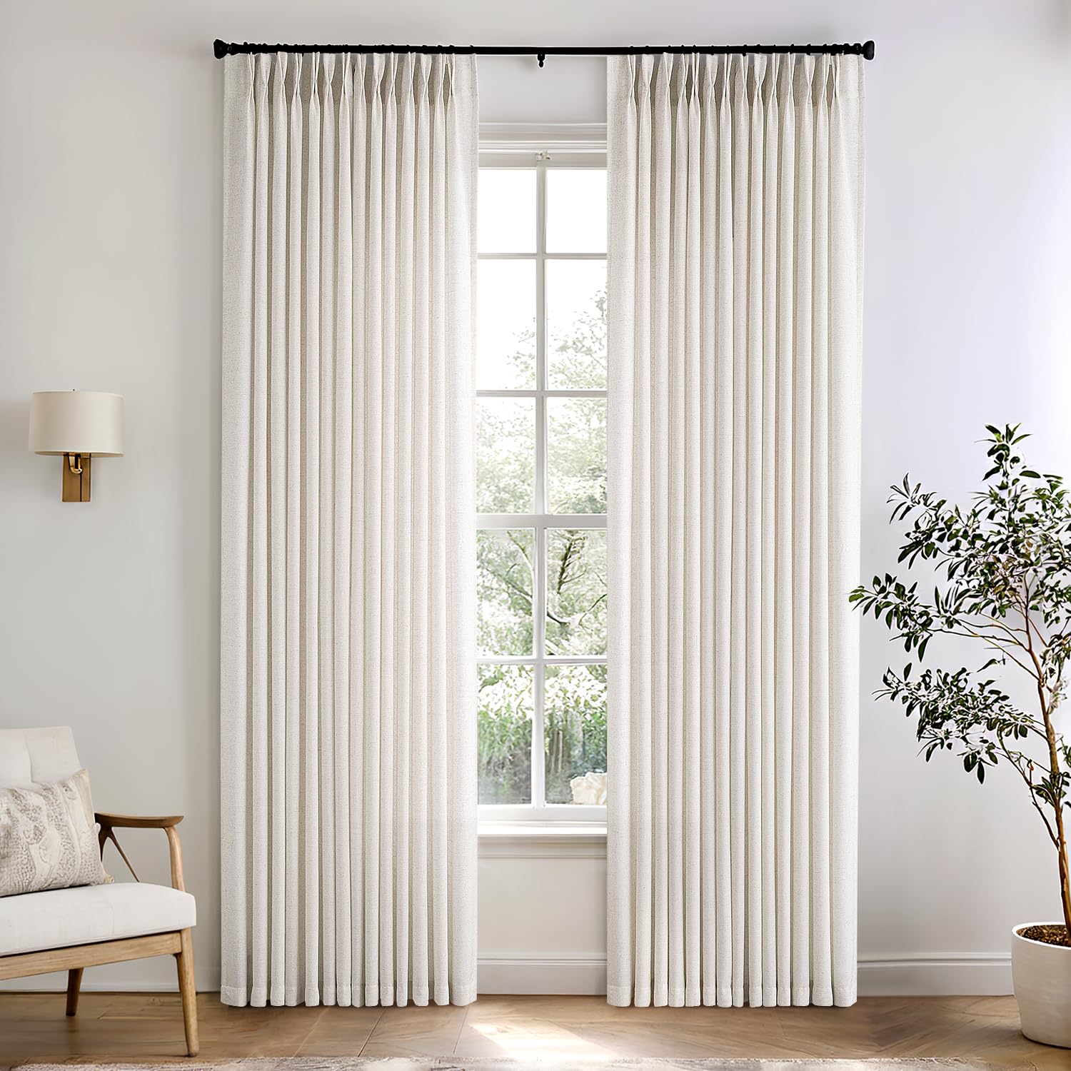 Natural Pinch Pleated Linen Curtains 72 Inch Length 2 Panels Curtains for Living Room Bedroom Pleat with Rings Back Tab Semi Sheer Curtains 72 Inches Long Boho Farmhouse Two Curtains Drapes Pages