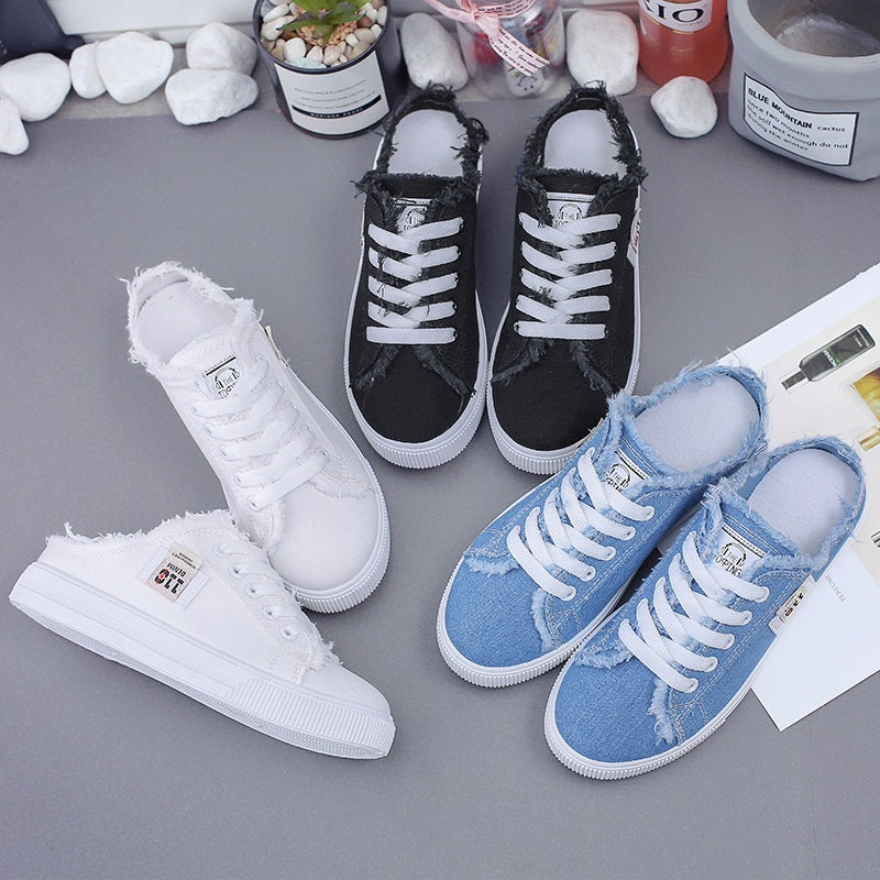 Chaussures plates en toile à enfiler pour femme d'été