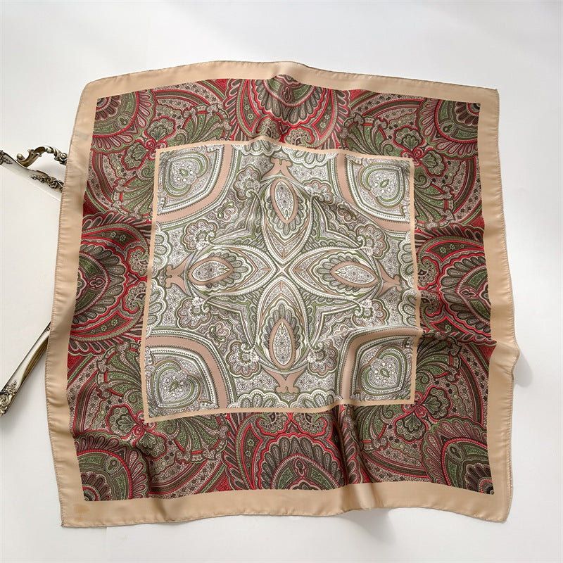 Korean Style 70cm Square Silk Scarf with Letter Print