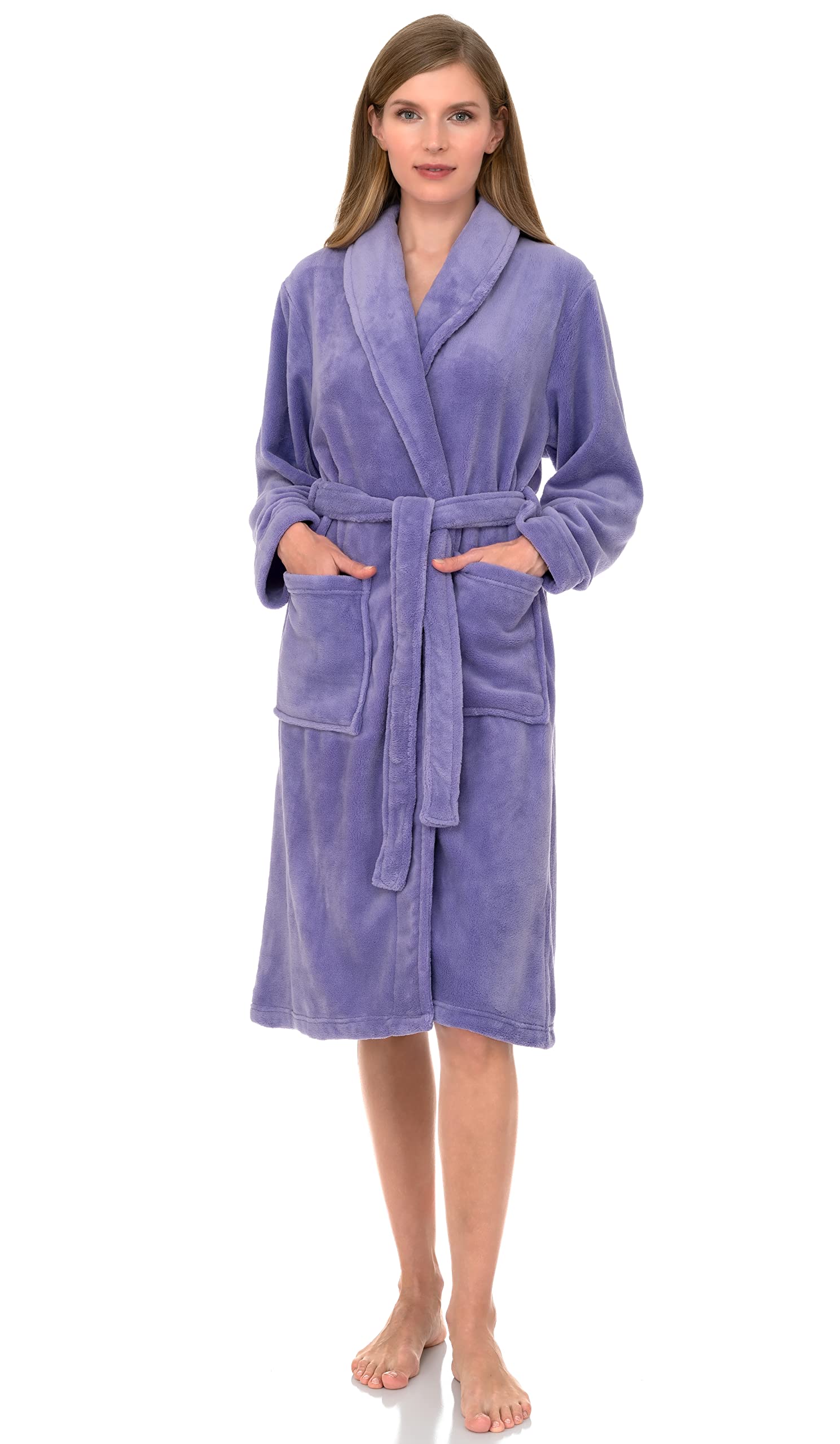TowelSelections Womens Plush Robe Fleece Shawl Collar Spa Bathrobe Small Violet Tulip