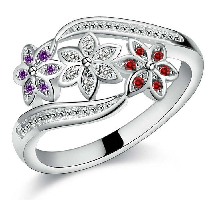 Fashionable Women's Colorful Gemstone Ring with Diamonds