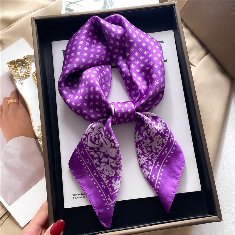 Korean Style 70cm Square Silk Scarf with Letter Print