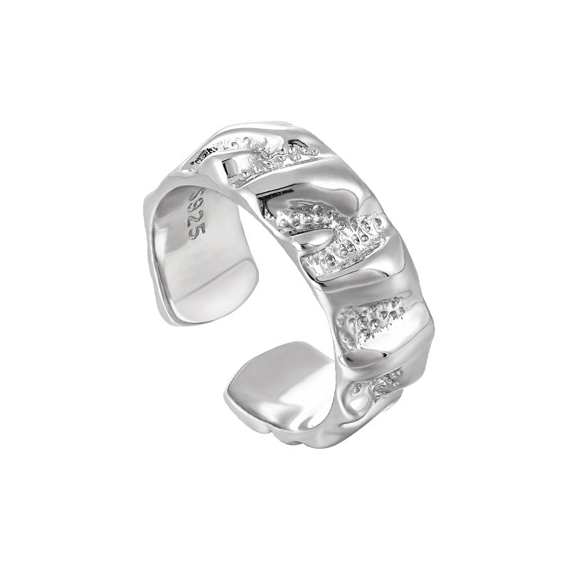 S925 Sterling Silver Ring with Simple Geometric Texture