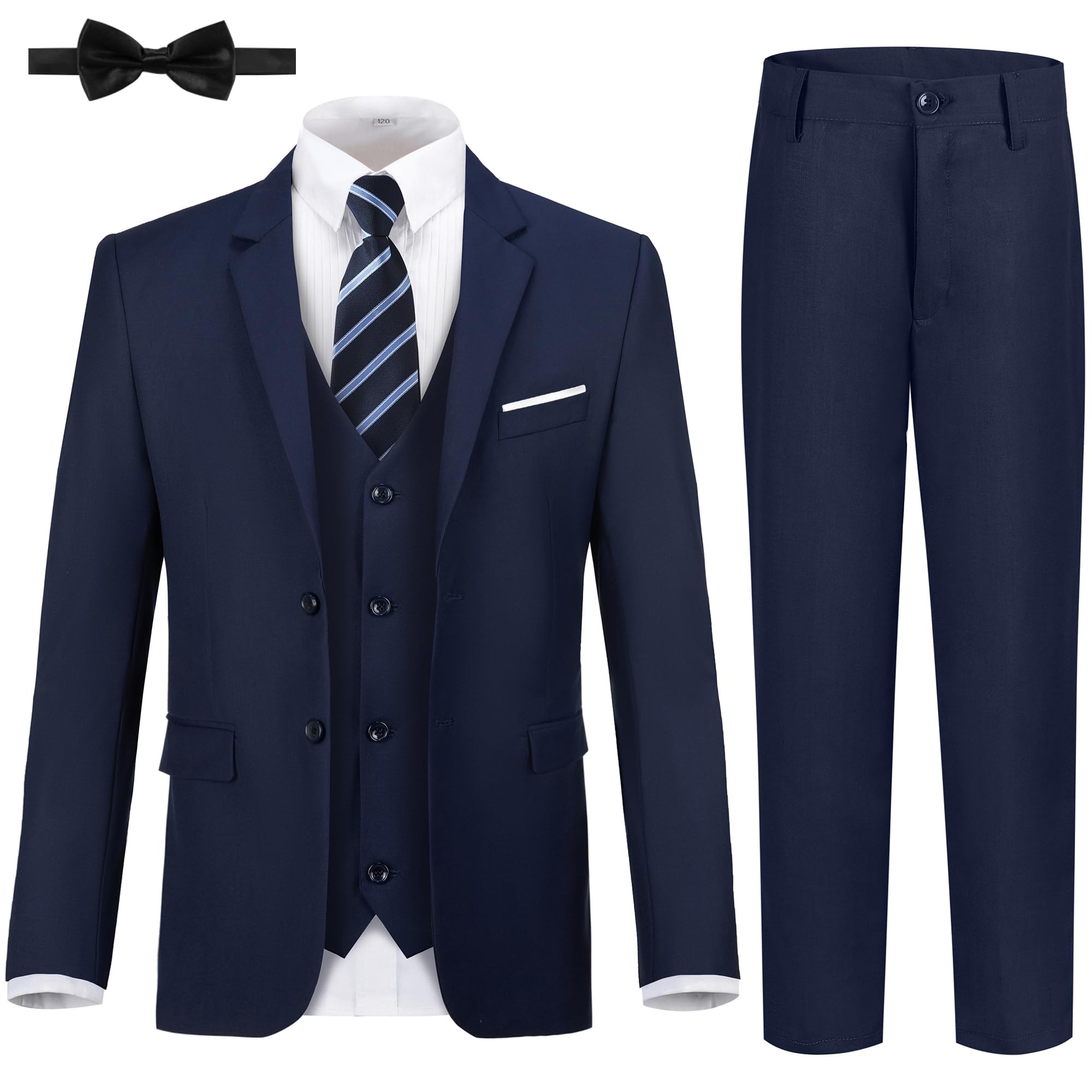 Boys Formal Suit Set Kids Navy Blue Tuxedo Suits with Bow Tie for Wedding Teen Toddler Boy Dress Suit Outfit Size 8
